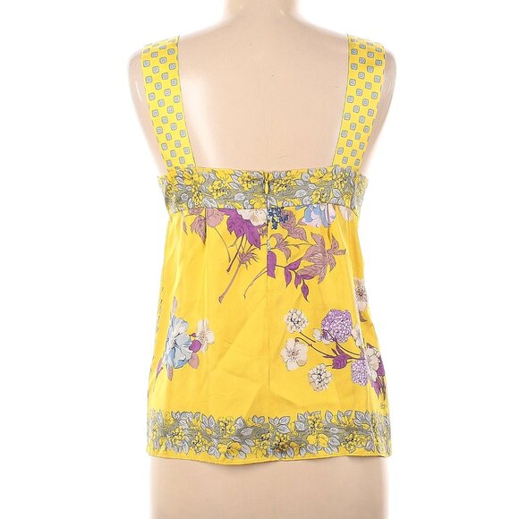 ETRO Yellow Purple Floral Print 100% Silk Sleeveless Blouse Size 42 (US 6) - Picture 3 of 5